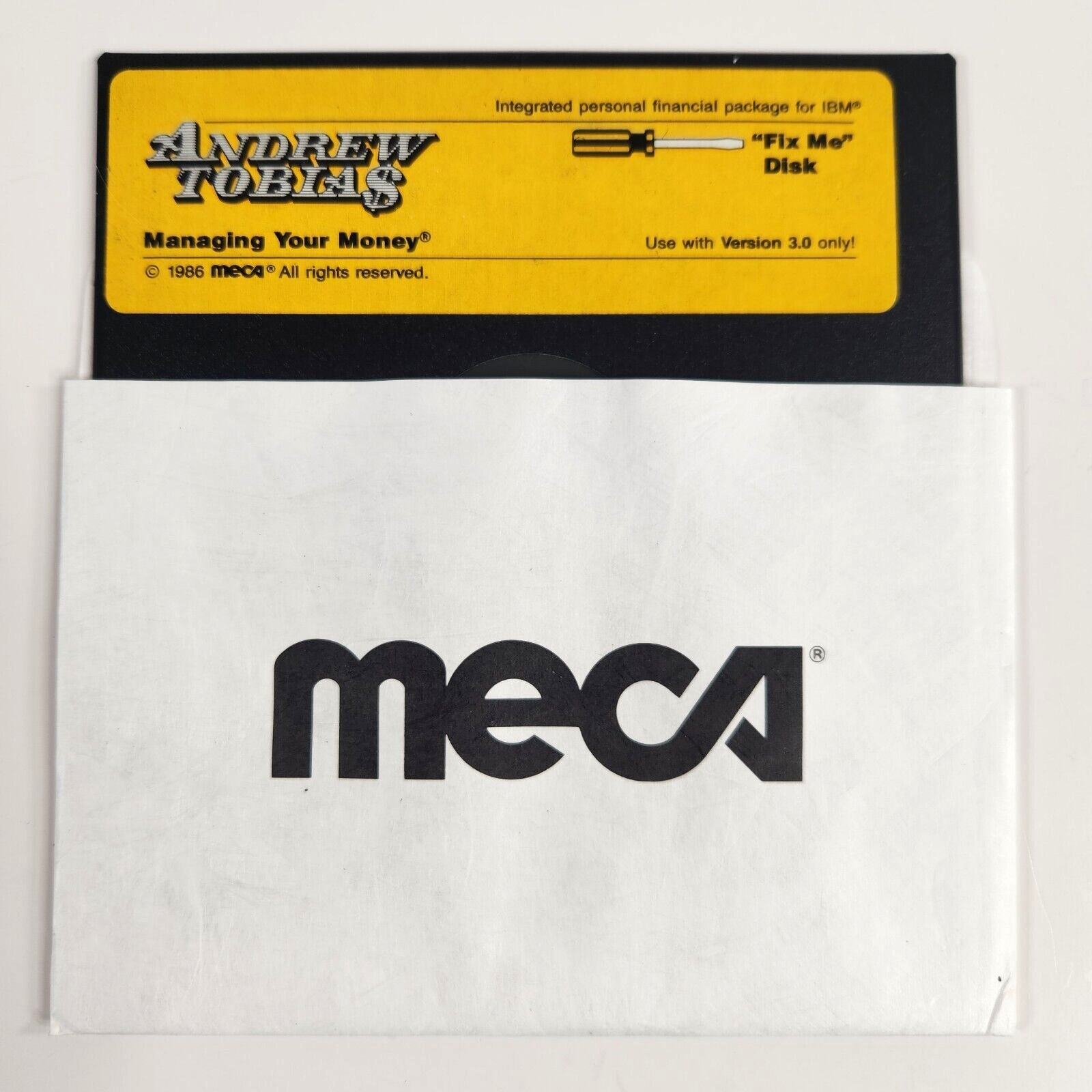 MECA Andrew Tobias Managing Your Money Fix Me Disk Vtg Software 5.25 Floppy