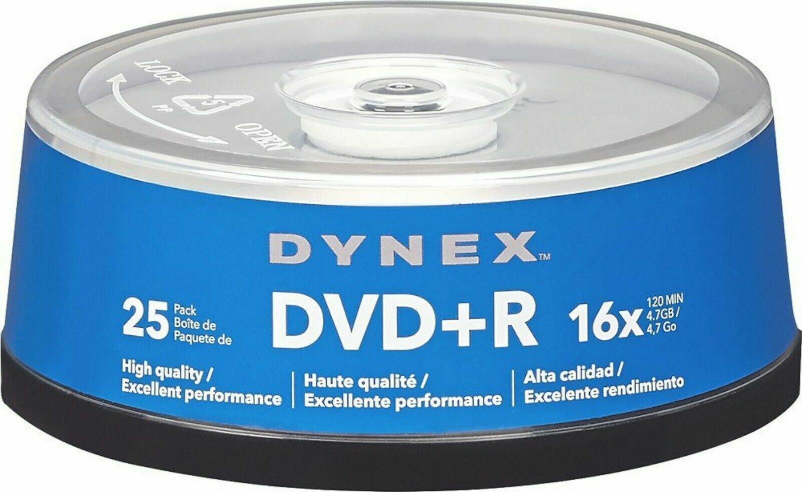 NEW Dynex DX-DVDPR25 25-Pack 16x DVD+R Disc Spindle Digital Media Storage disk