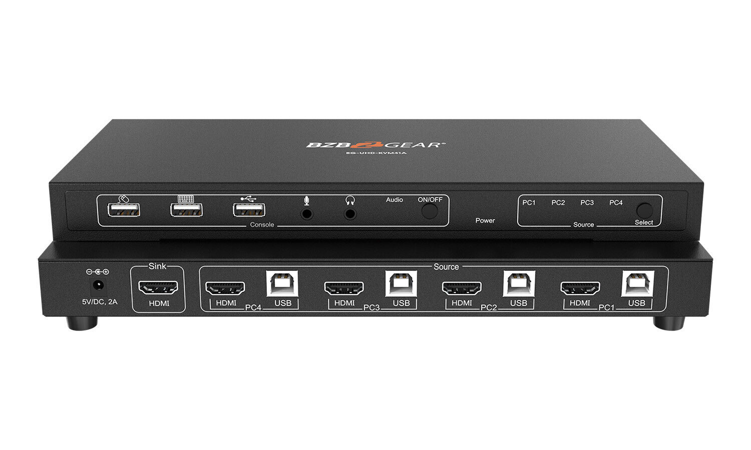BZBGEAR 4x1 4K KVM Switcher with USB2.0 Ports for Peripherals and Audio Support
