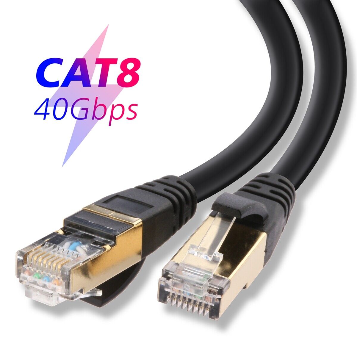 Flexible Ethernet Cable, Durable Cat 8 RJ45 Ethernet LAN Network Patch Lead Lot