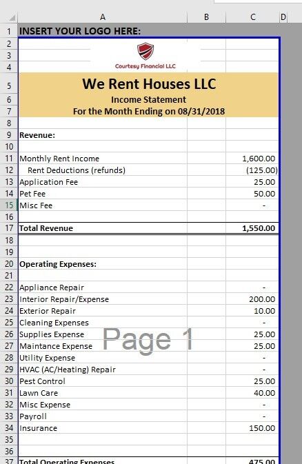 Income Statement for Landlords - Excel Template (w/ Automated Report Generation)