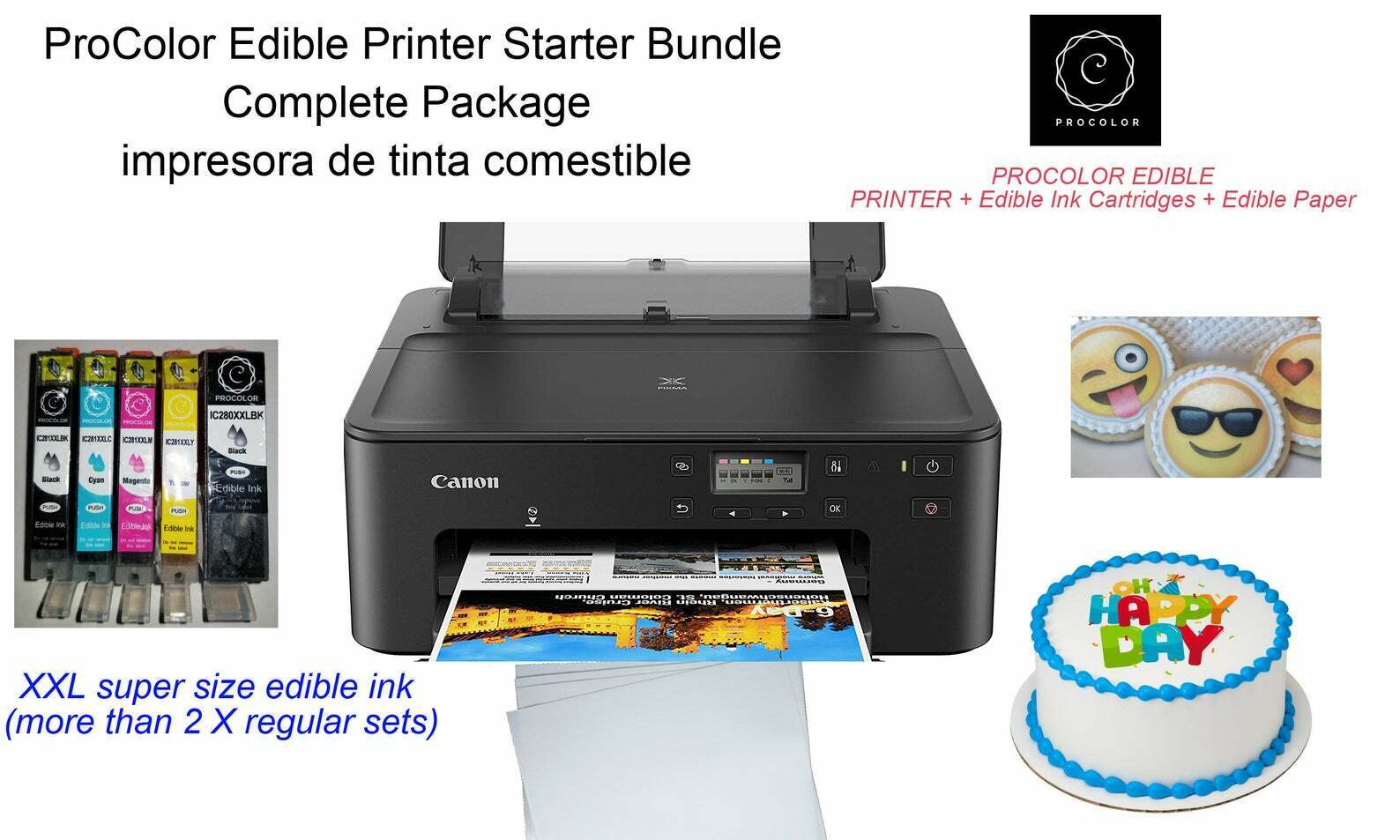  ProColor Edible Printer Bundle with new printer and XXL Edible Cartridges Paper