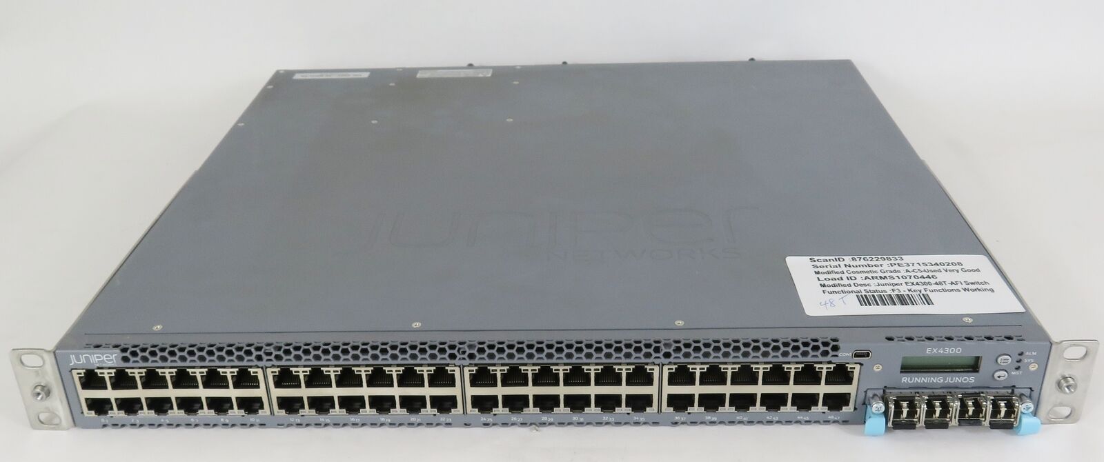 Juniper EX4300-48T EX4300 48 Port Gigabit 4-Port QSFP+ Switch 1 PSU