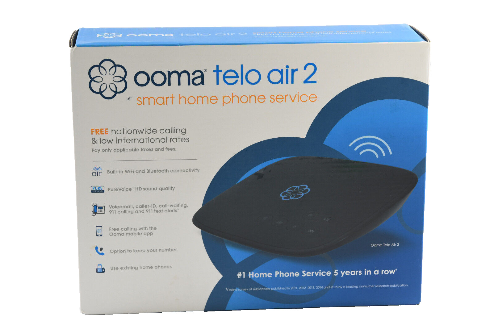 Ooma Telo Air 2 VOIP Home Phone Service Base in Black - Factory Sealed.