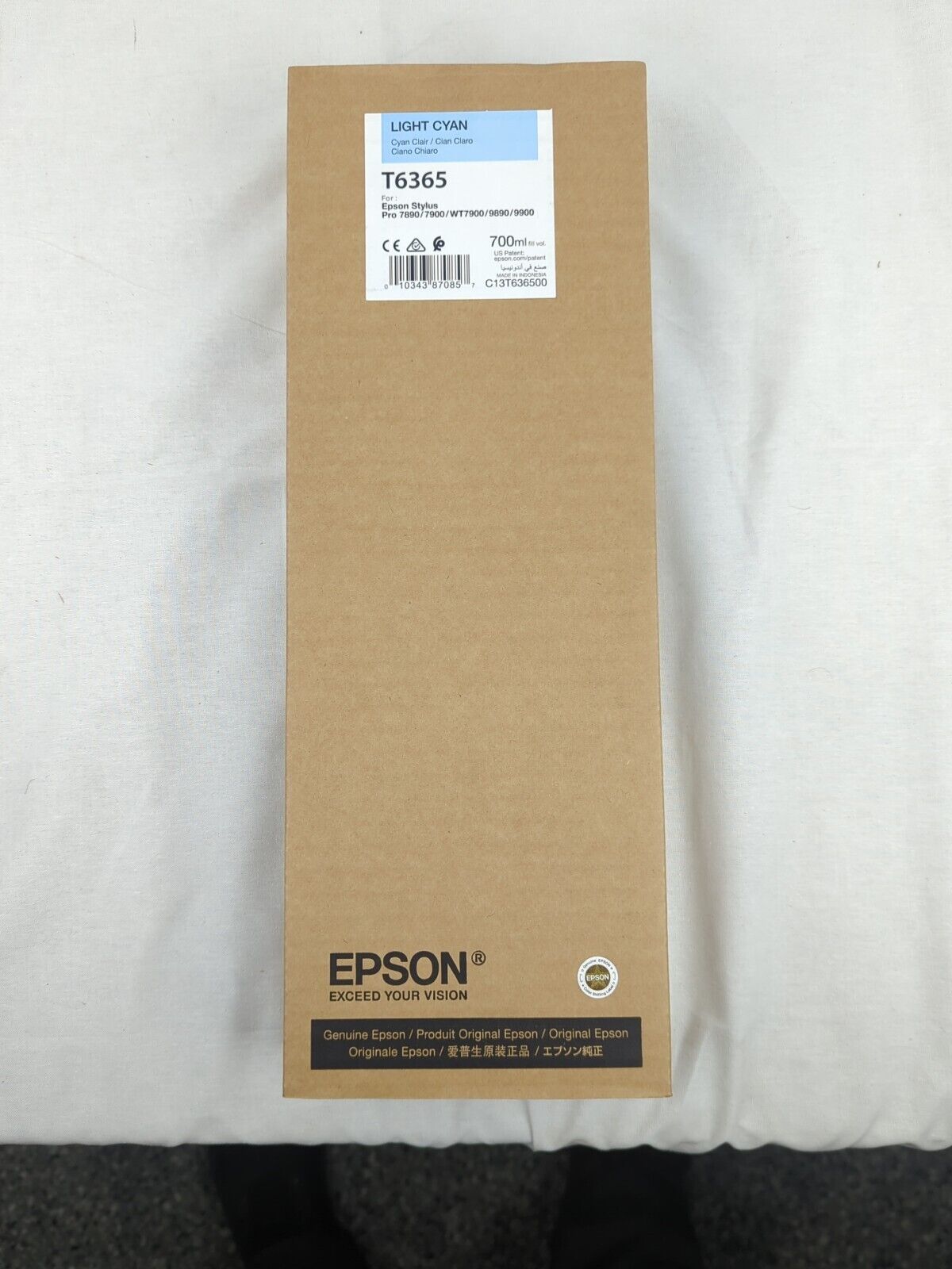 Genuine Epson T6365 700ML Light Cyan Ink Cartridge 9900, WT7900 12/2022 Sealed