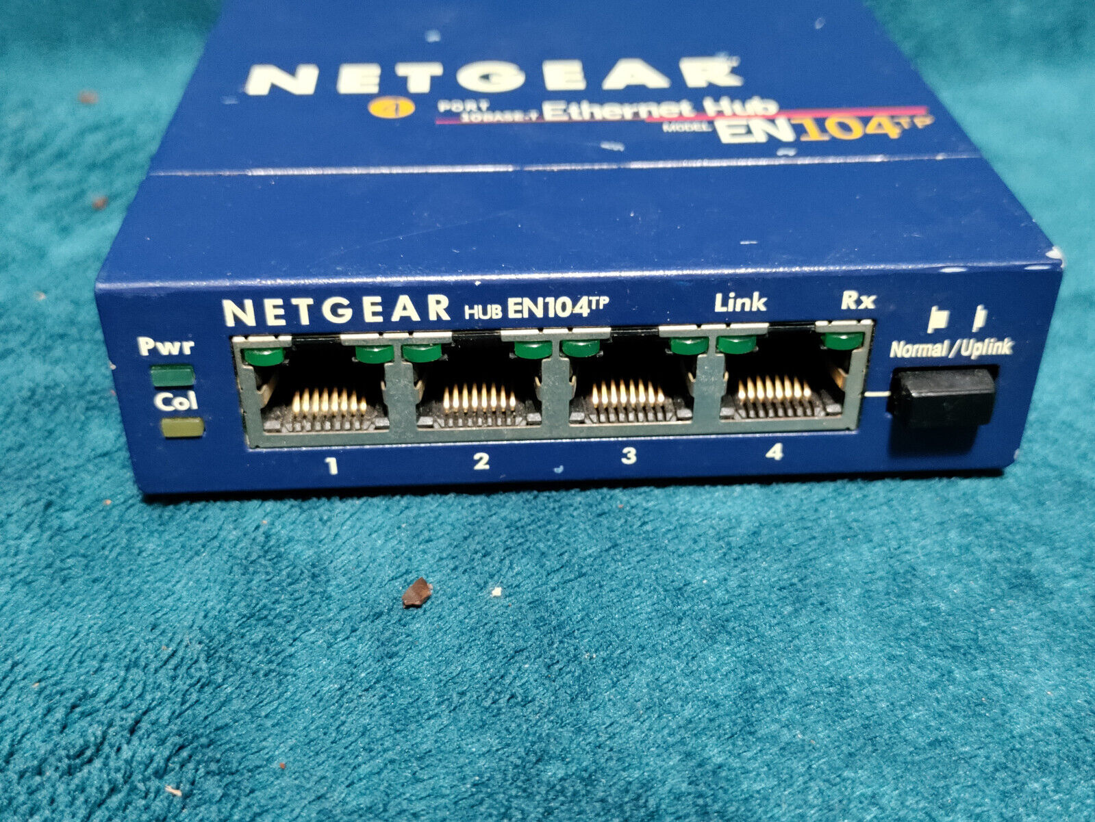 Netgear EN104TP Blue 4-Port 10 Mbps RJ-45 Ethernet Hub W/ AC Power Adapter Works