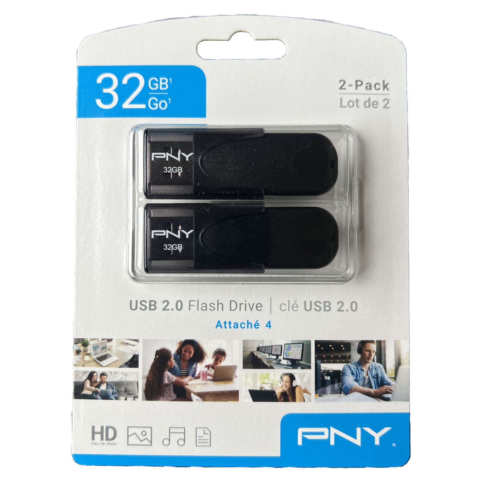 PNY Attaché 32GB USB Flash Drive (2 Pack) Blank Media Drive PNY 2.0 Standard Oem