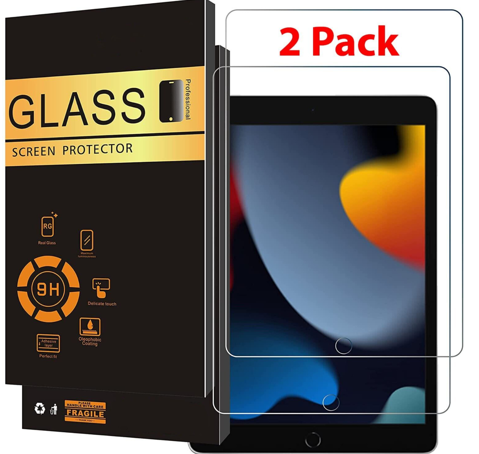 (2-Pack) HD Clear Tempered Glass Screen Protector For iPad 10.2 7th 8th 9th Gen