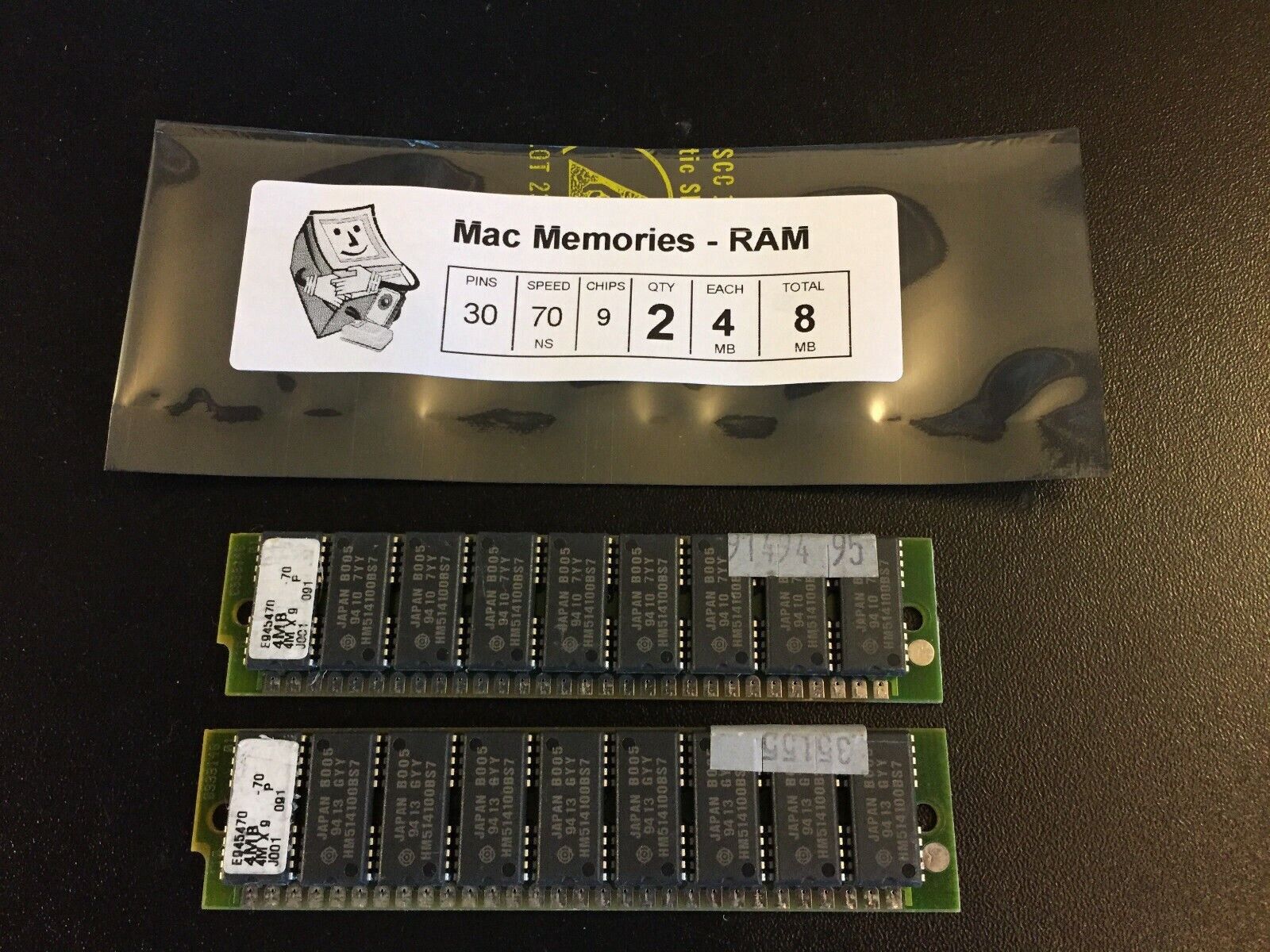 2x 4MB 30-Pin 70ns Parity FPM SIMMs Macintosh COLOR CLASSIC LC Memory Apple RAM