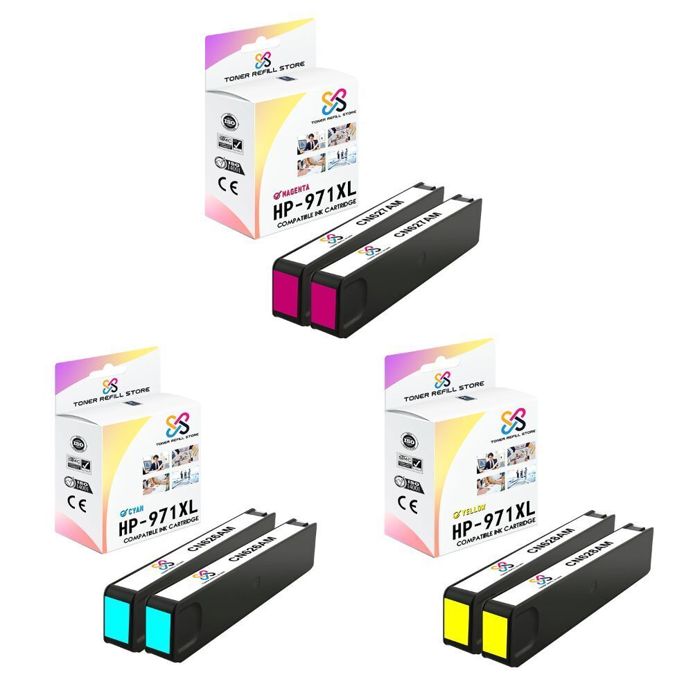 6PK TRS 971XL CMY HY Compatible for HP OfficeJet X451DN X451DW Ink Cartridge