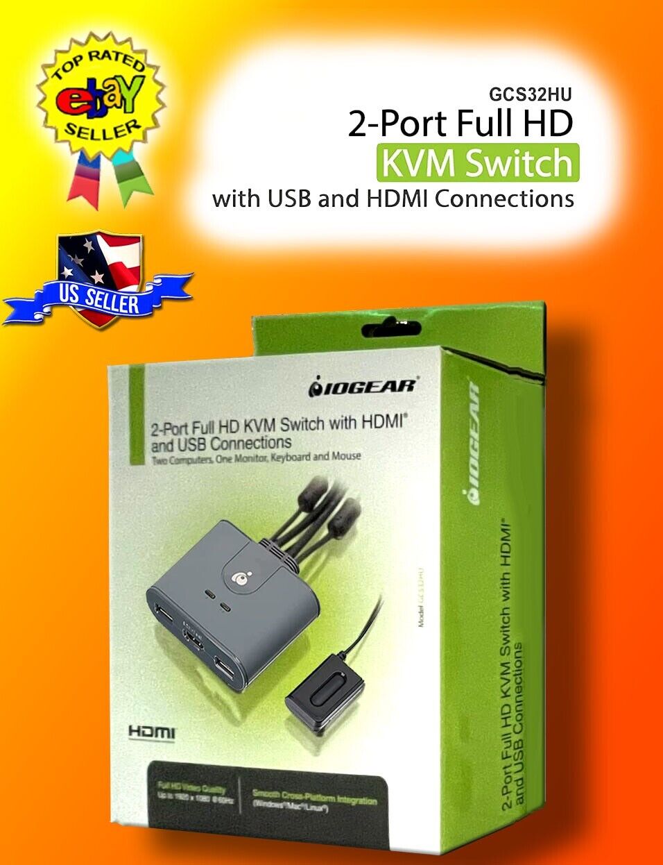 IOGEAR 2-Port Full HD KVM Switch with HDMI and USB Connections GCS32HU