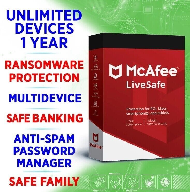 McAfee LiveSafe 2024 1 Year Unlimited Device (GLOBAL Key) - No CD
