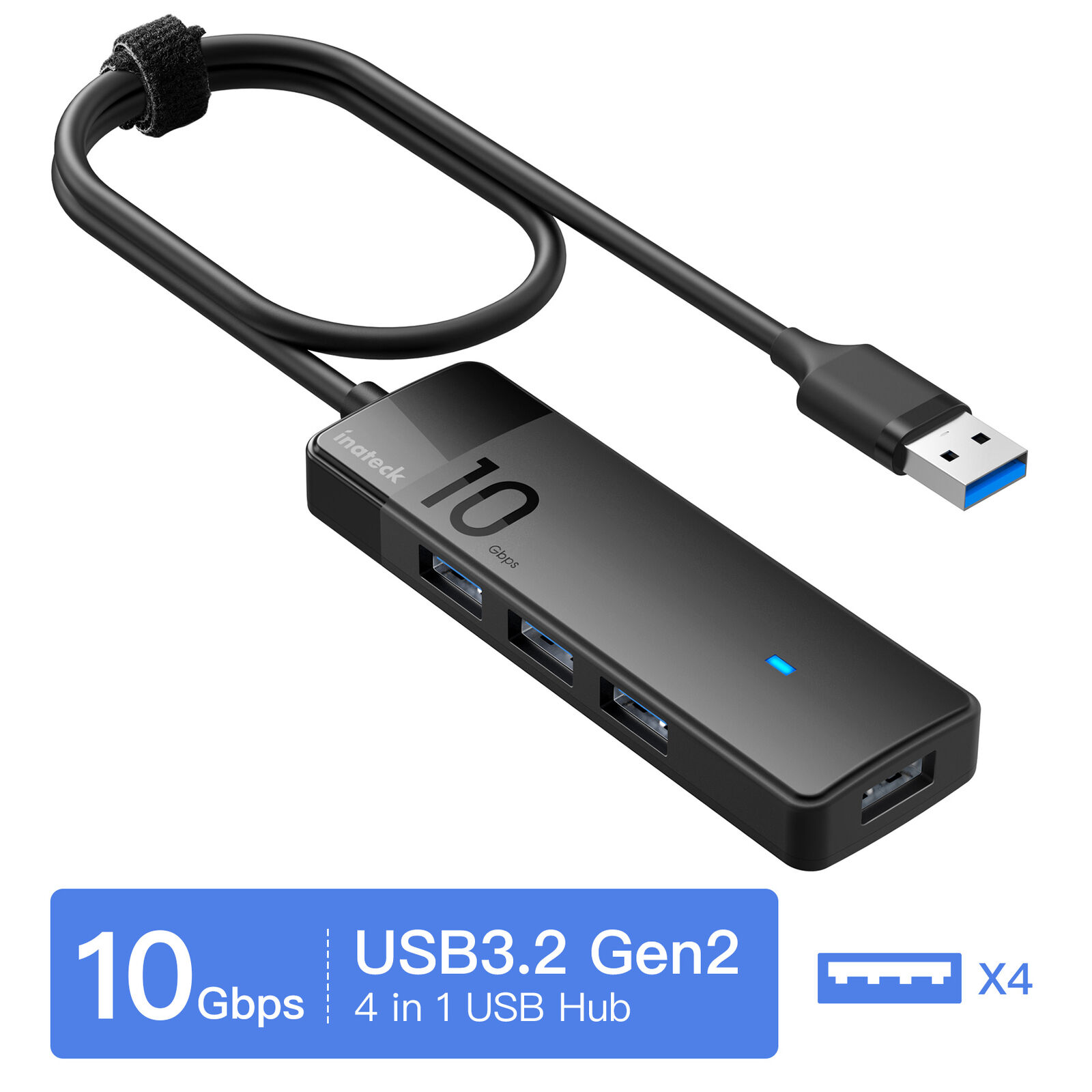 USB A Hub 4-Port Ultra-Slim Data Adapter Splitter USB 3.2 10Gbps Mac Windows pro