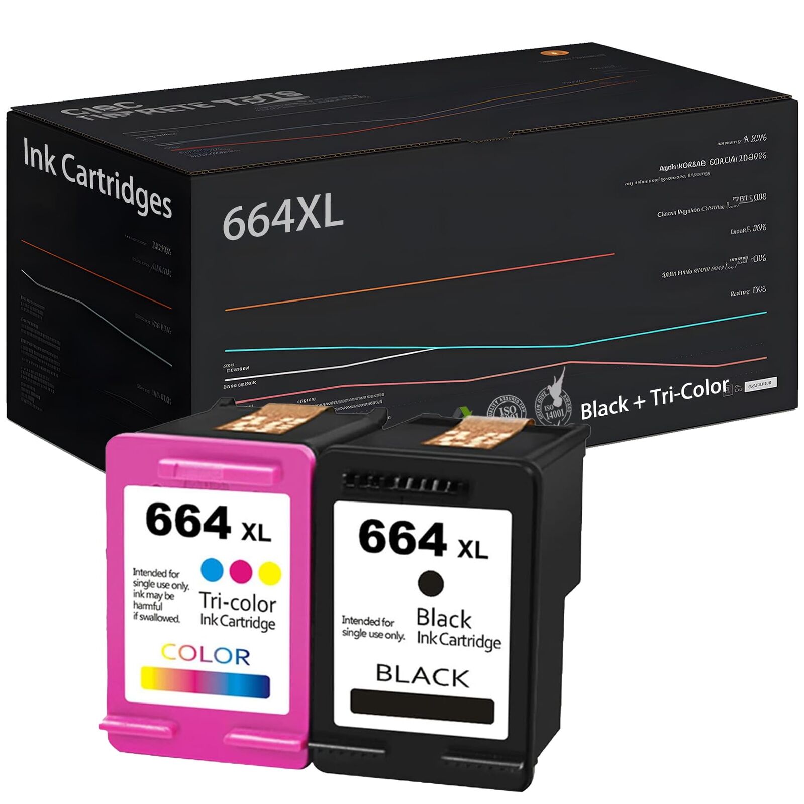 664XL High Yield Cartridges for HP DeskJet 1115, 2675, 3635, 5075 (1B+1TC)