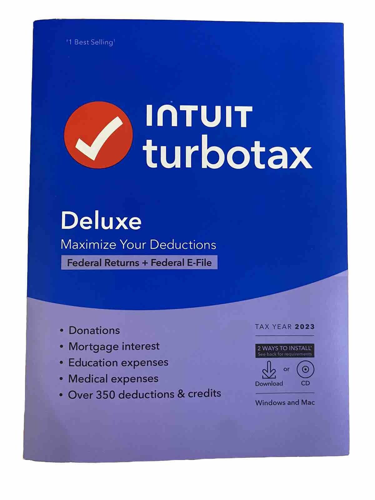 NEW - Intuit TurboTax DELUXE 2023 - FEDERAL ONLY NO STATE Windows/Mac - Sealed