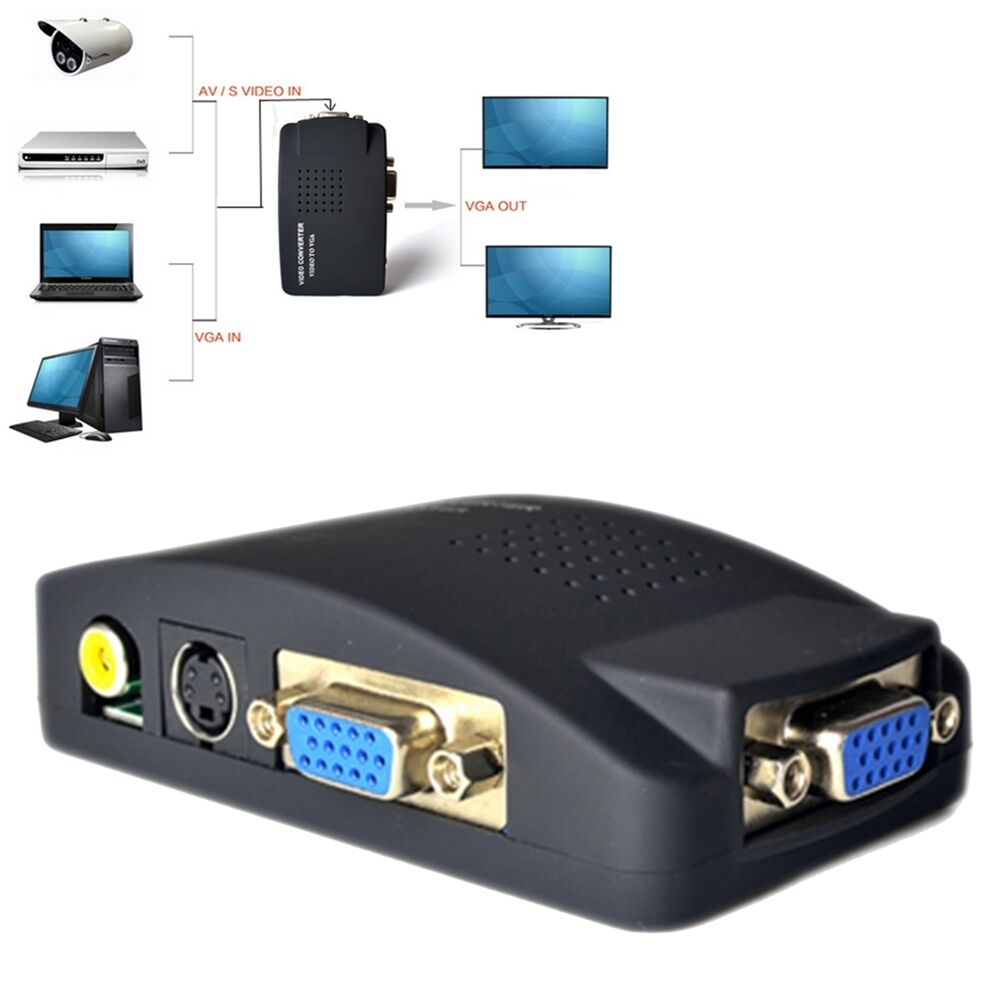 PC Laptop Composite AV/S Video To VGA TV Converter Monitor Adapter Switch Box