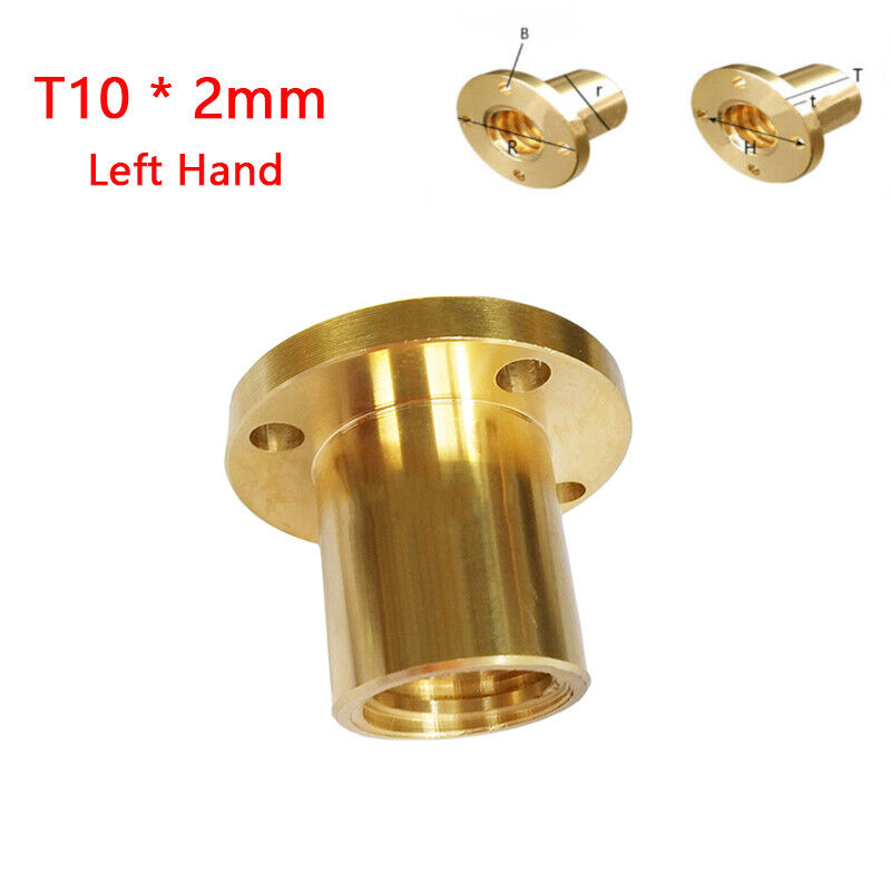 T10 Lead Screw Nuts,Round Flange,Anti-Backlash, 2mm Pitch, Brass Nut ,Left Hand,