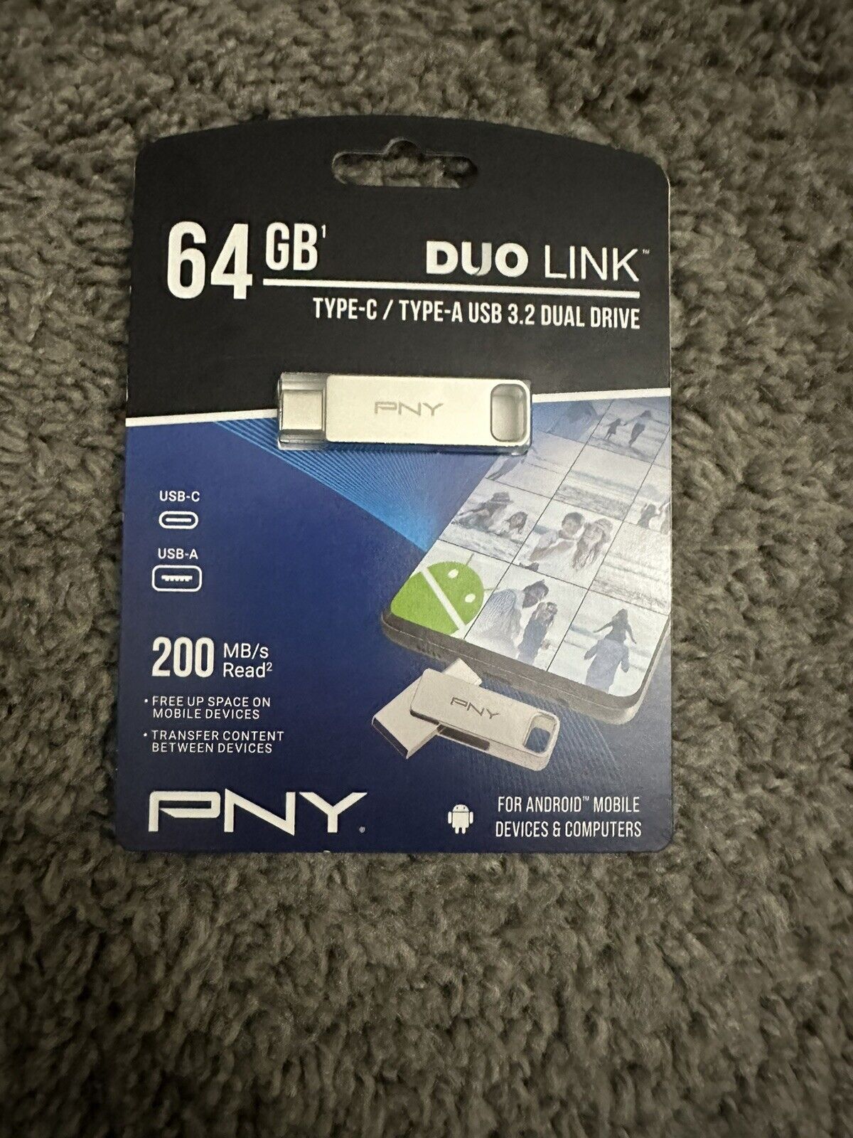 PNY 64GB Duo Link USB 3.2 Dual Flash Drive Type-C & Type-A NEW Sealed -fast ship