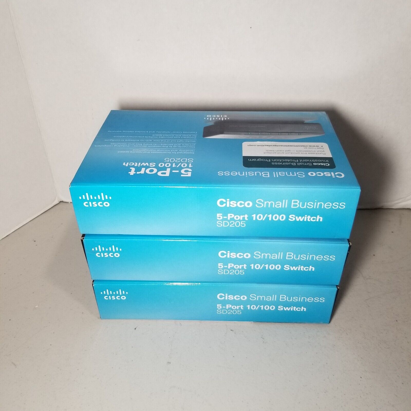 Lot of 3 Cisco SD205T 5-Port Ethernet Network Switch 10/100 NEW OPEN BOX #69