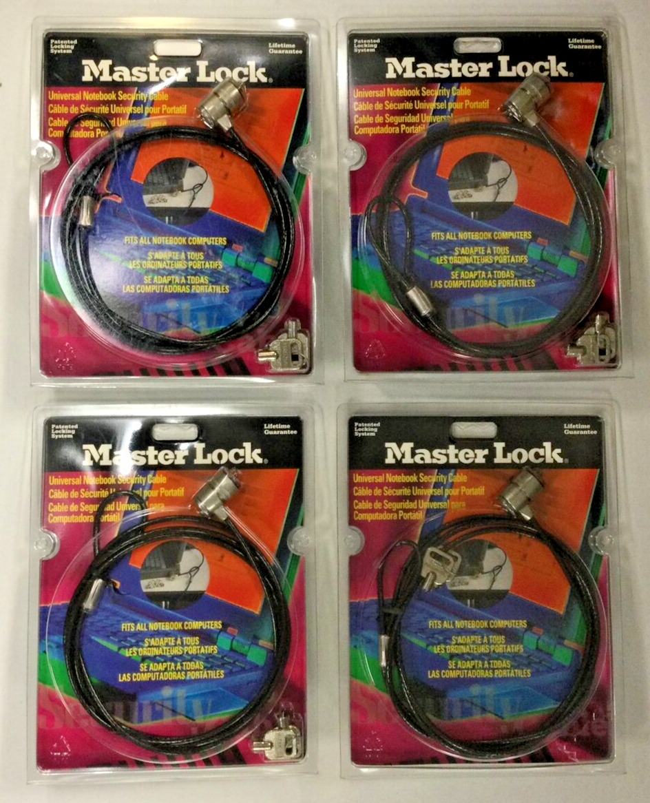 Lot of 4 Computer Laptop Security Cable Master Lock Notebook Security Cable New