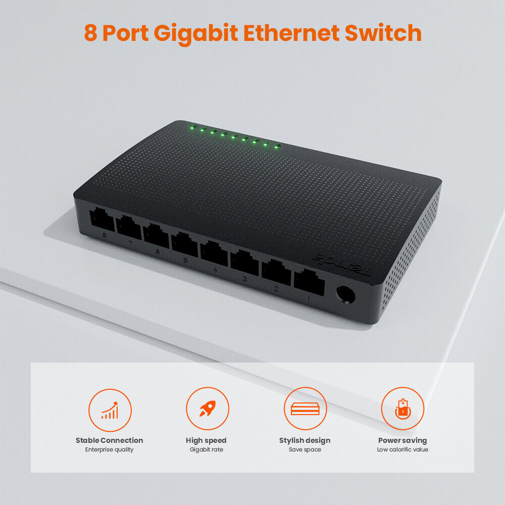 Tenda SG108 8 Port Gigabit Ethernet Network Switch Desktop Wall Mounting Support
