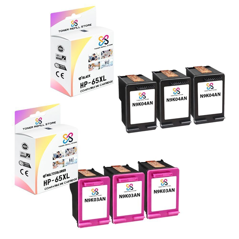 6PK TRS 65XL Multicolored HY Compatible for HP Deskjet 3720 3721 Ink Cartridge