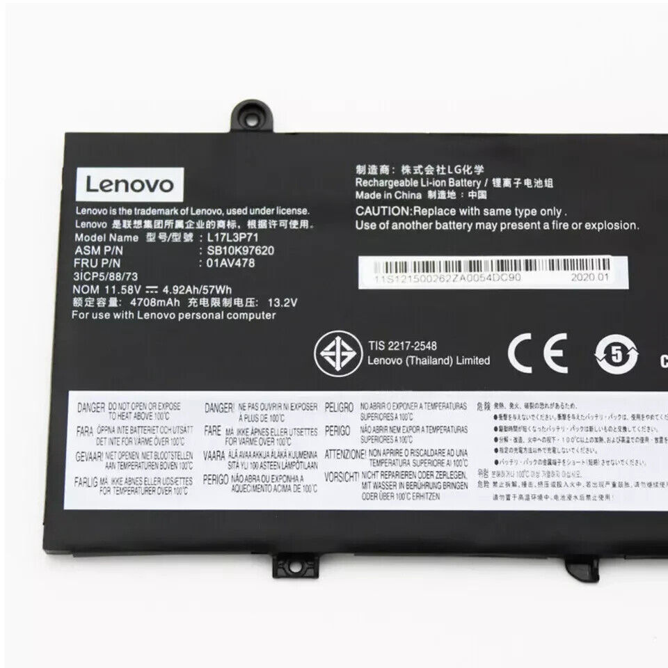 Genuine 57Wh 01AV478 Battery For Lenovo ThinkPad T480S  L17L3P71 SB10K97620