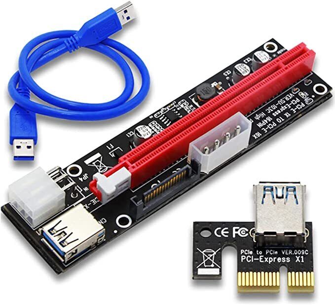 PCI-E 1x to 16x Powered USB3.0 GPU Riser Extender Adapter Card PCIE SATA Molex