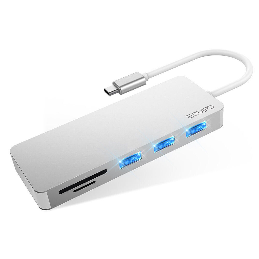 EQUIPD Aluminum USB C Hub Type-C Adapter 3 USB 3.0 & Card Reader for Macbook Pro