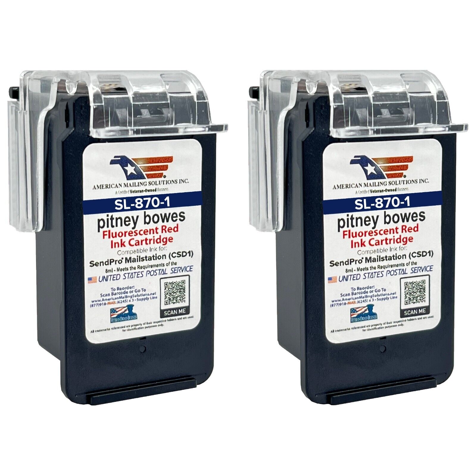 2-Pack | Pitney Bowes SL-870-1 Red Ink Cartridge for SendPro Mailstation Meter