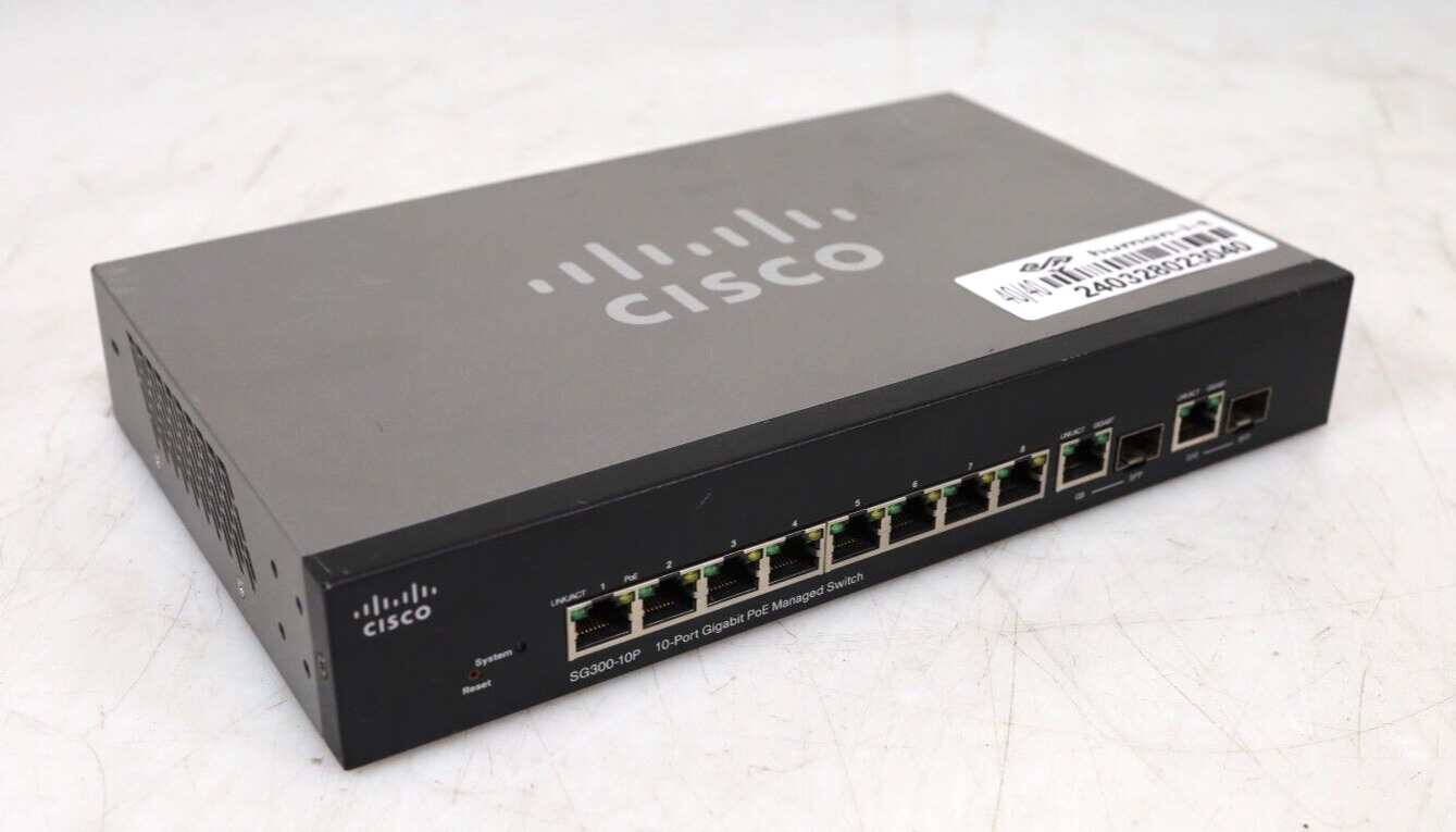Cisco SG300-10P 10x PoE RJ45 Gigabit Switch SRW2008P-K9 V03 + Power Adapter