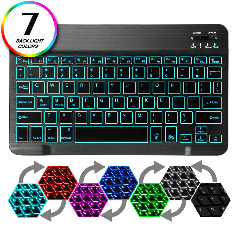 RGB LED Bluetooth Wireless Keyboard Slim for iPhone iPad Android Tablet Windows