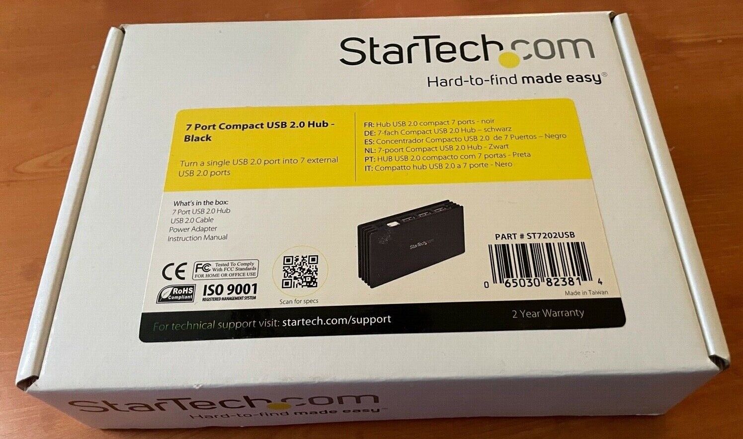 StarTech  7-Port Compact USB 2.0 External Hub Black Complete in Box # ST7202USB 