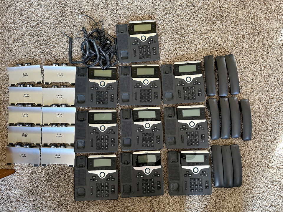 LOT OF 10 Cisco CP-7841-K9 VoIP 4-Line Business Phone w/ Stand Handset Cord