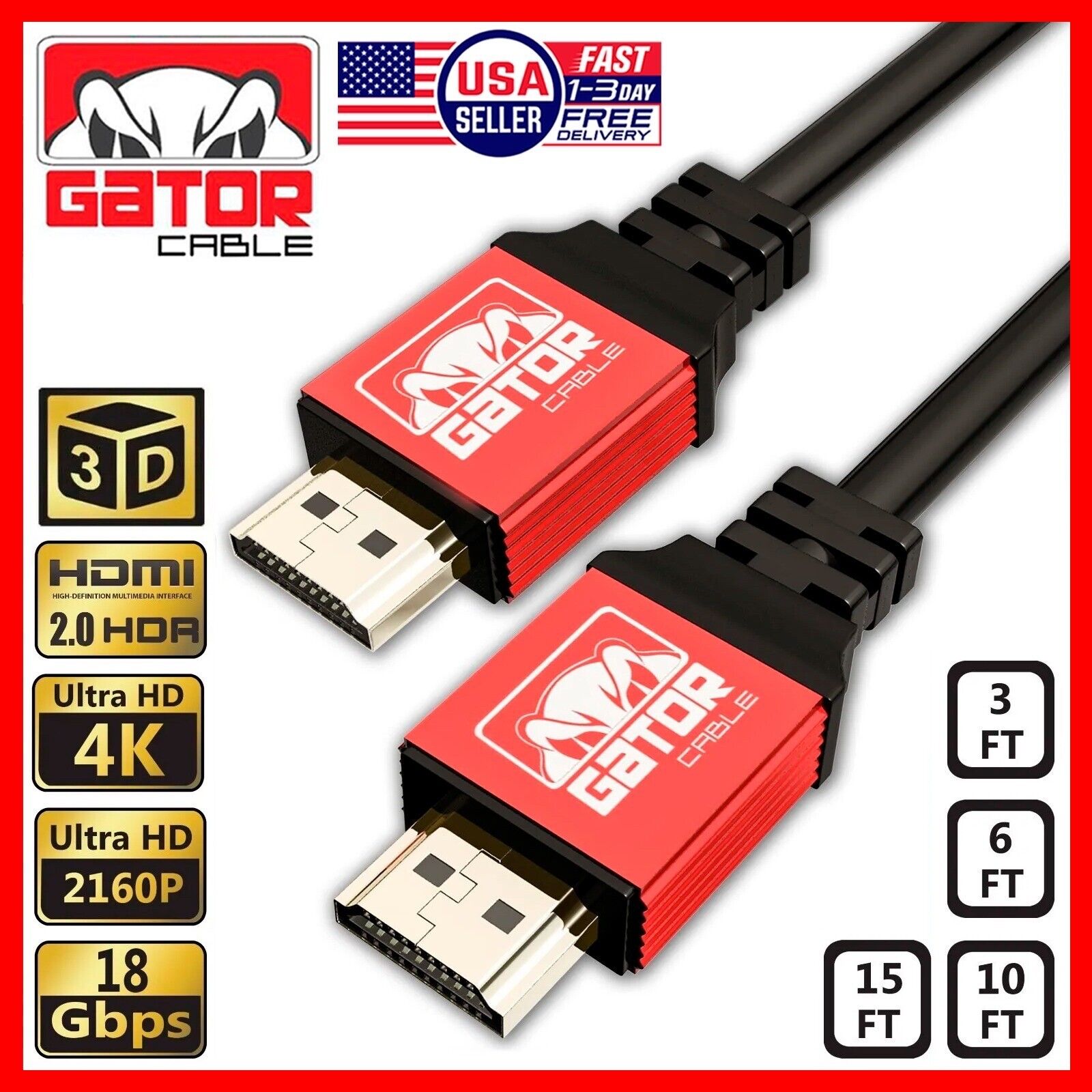 4K HDMI 2.0 Cable UHD Ultra HD High Speed 2160P HDR 60Hz 18Gbps Dolby HDCP HDTV