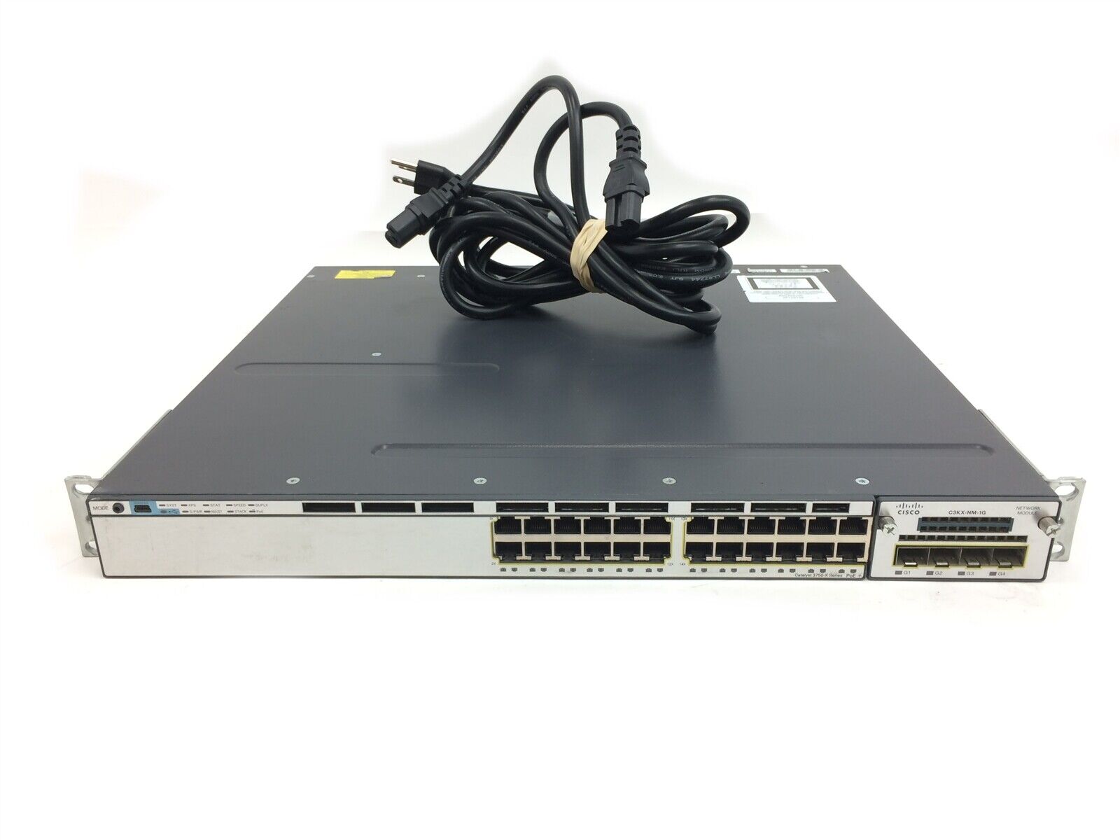 Cisco WS-C3750X-24P-S 24 Port Gigabit PoE w/ (2) 715 WAC & C3KX-NM-1G 
