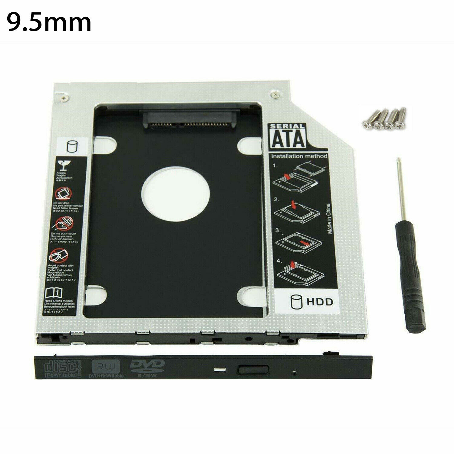 9.5mm Universal For SATA 2nd HDD SSD Hard Drive Caddy CD/DVD-ROM Optical Bay New
