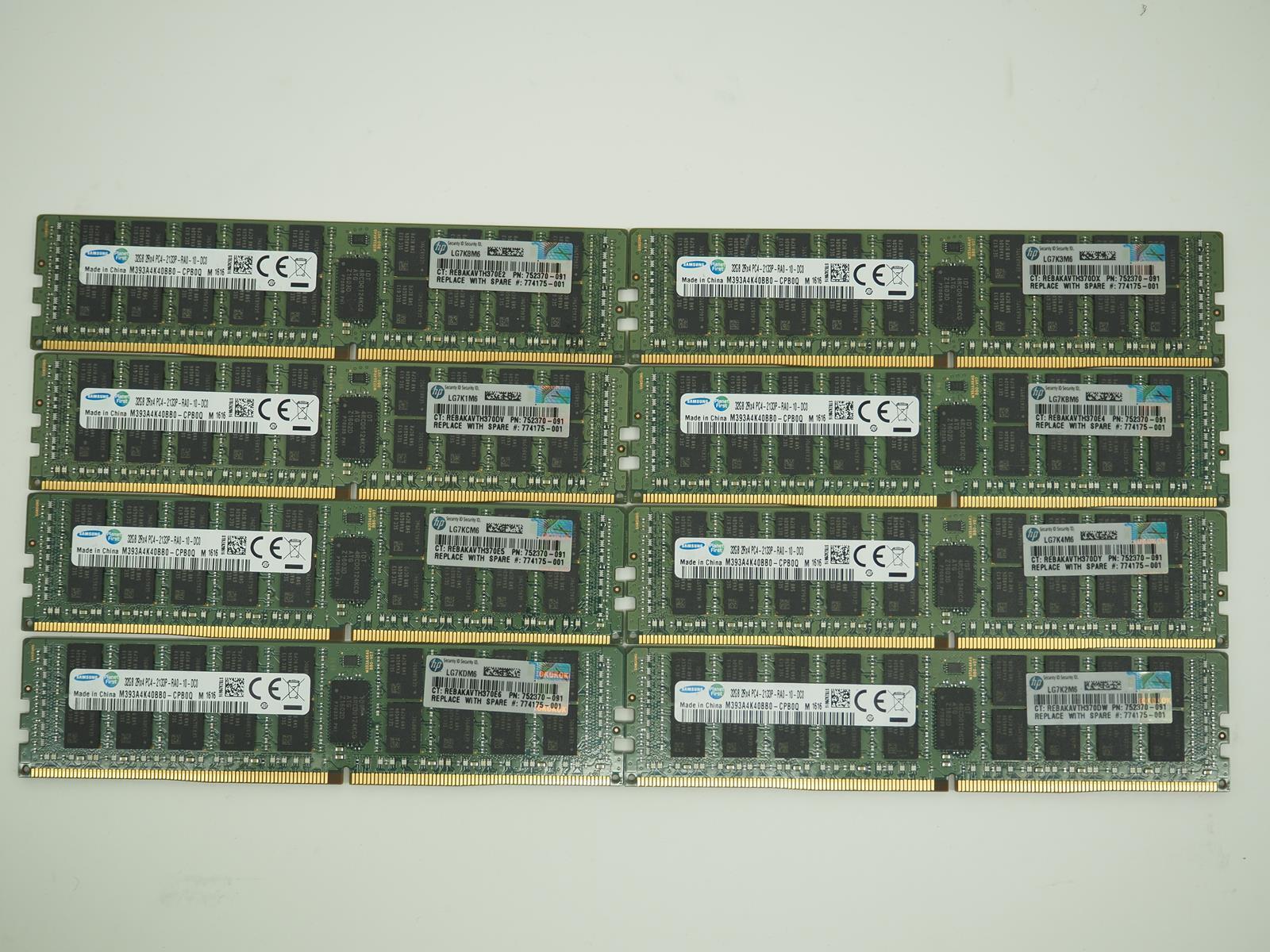 Lot of 8 SAMSUNG 32 GB PC4-2133P Server Ram / Memory - M393A4K0BB0