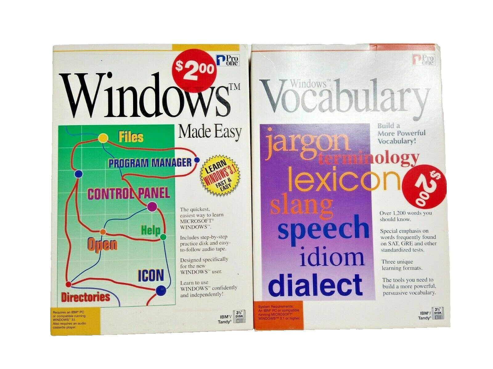 Vintage 90's Windows Made Easy & Vocabulary IBM Tandy Disk Pro One 1994