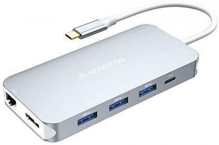 VANMASS Aluminum USB C Hub, 9 in 1 C Adapter with 4K HDMI, Galaxy Silver 