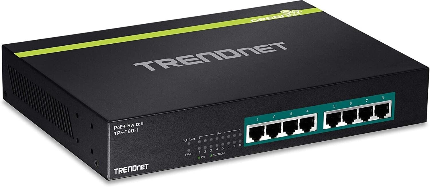 TRENDnet 8-Port 10/100 Mbps GREENnet PoE+ Switch, TPE-T80H, Rack Mountable, 8