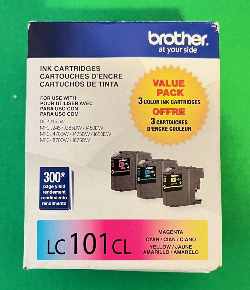 Genuine Brother LC-101 Color Ink Cartridges-for MFC-J470DW J870DW-OEM-3PK