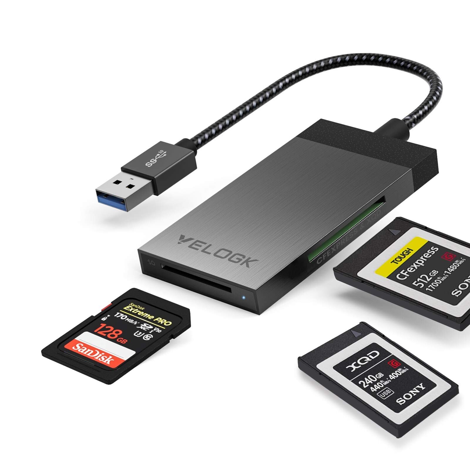 VELOGK CFexpress/XQD Card Reader Dual-Slot USB 3.2(10Gbps) CFexpress Type B Mem
