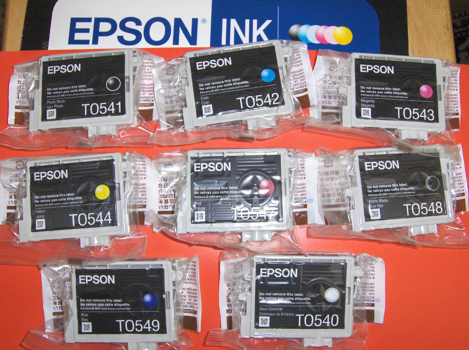 Set 8 Genuine Epson R800 R1800 print inks T0540-T0549 _T054_T054020-T054920