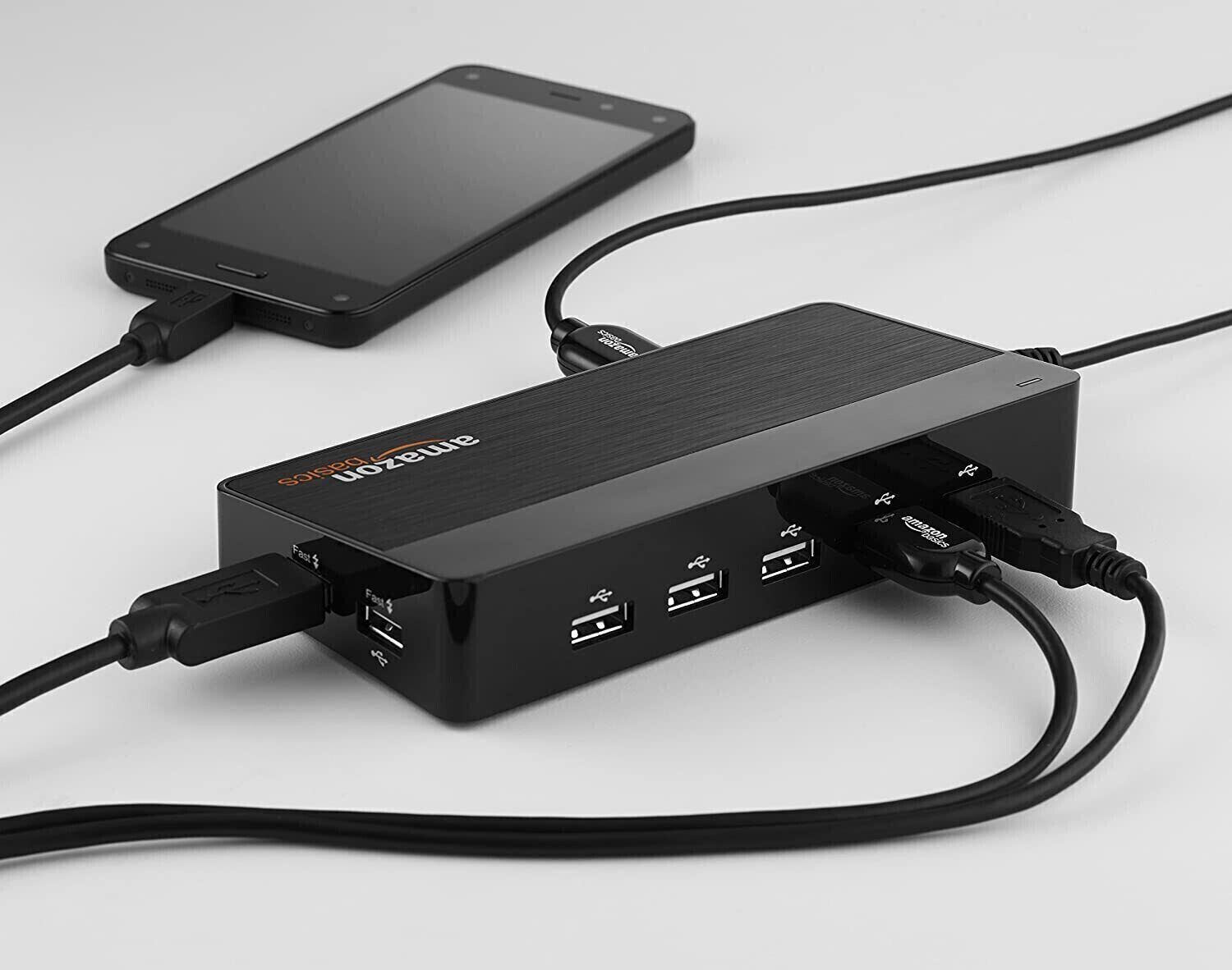 Amazon Basics 10-Port USB 2.0 Hub w/ 2 Fast Charging Port Power Adapter Charger 