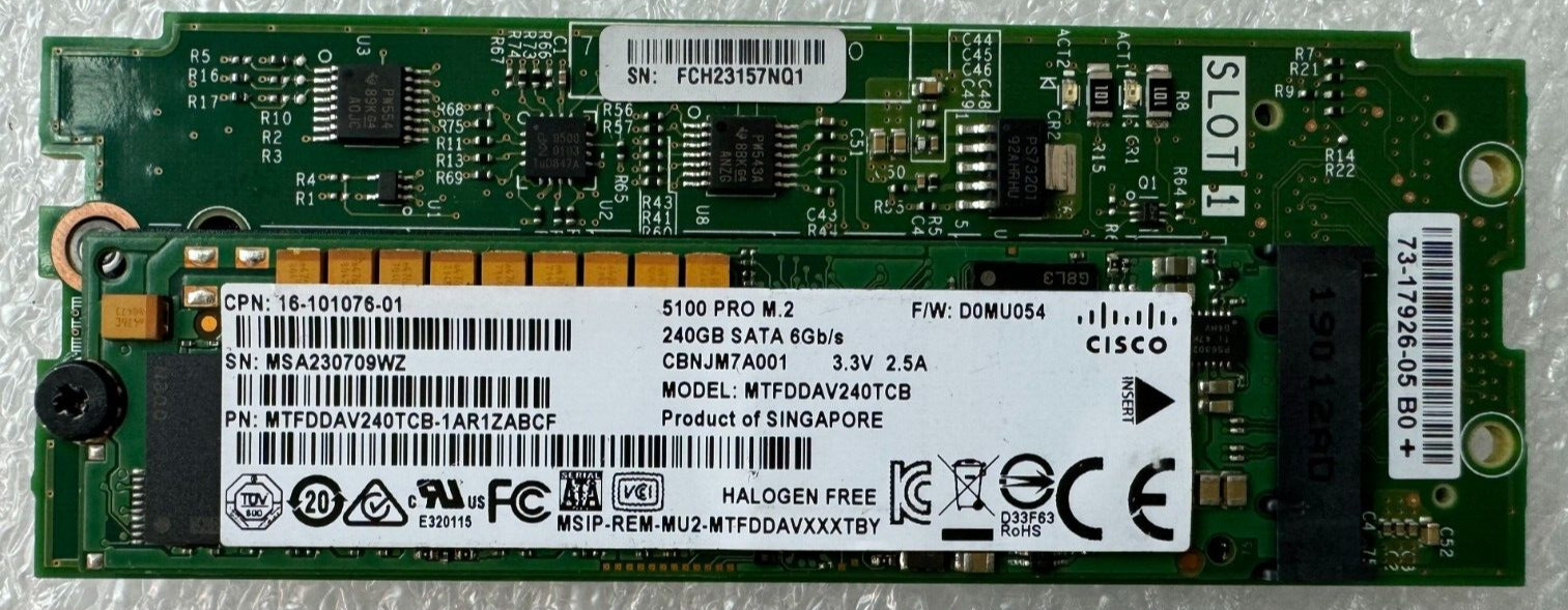 Cisco UCS-M2-240GB M5SX 240GSATA M.2 SSD 800-46240-01 73-17926-05 w/ Adapter