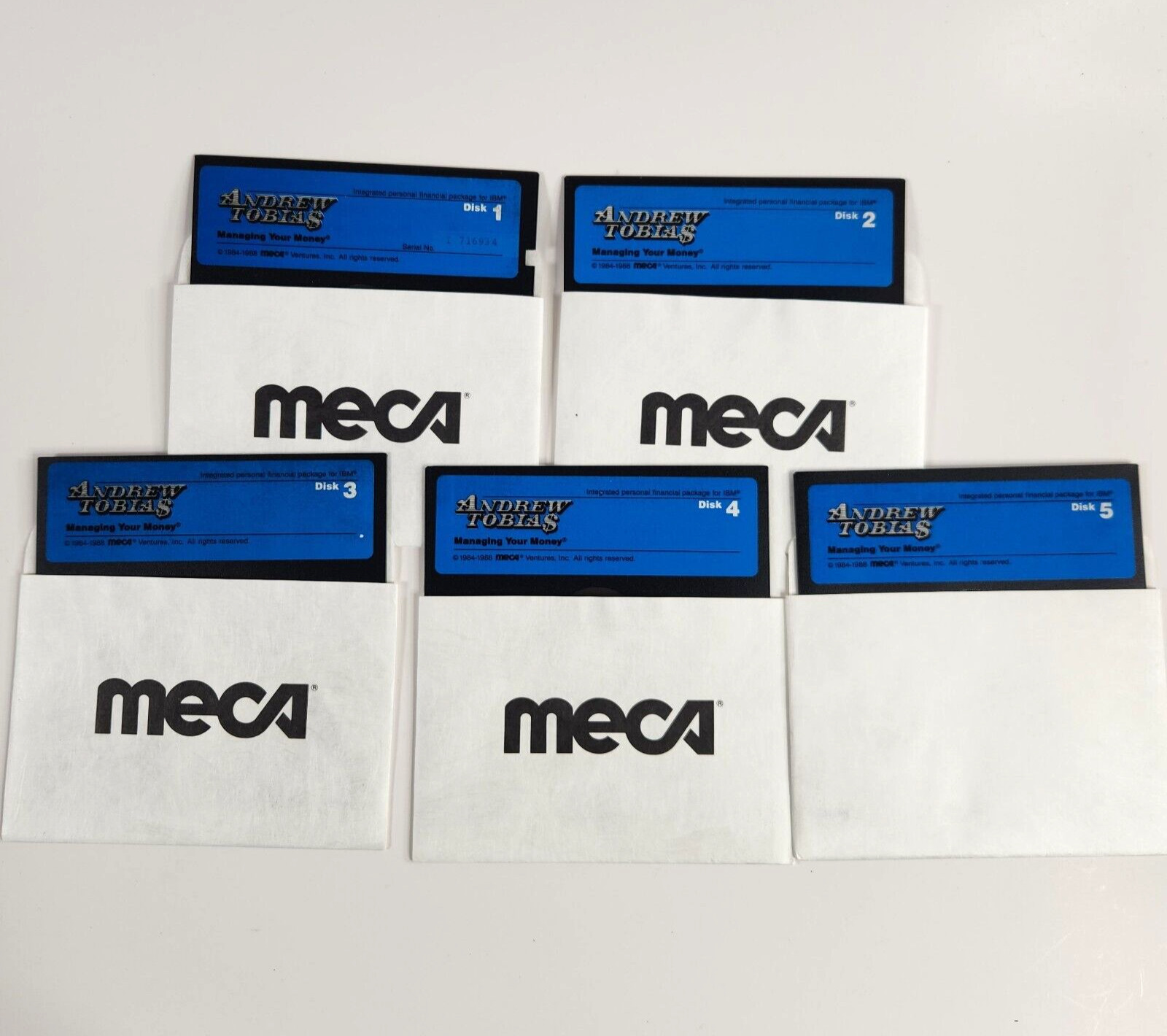MECA Andrew Tobias 1 2 3 4 5 Vintage Software 5.25 Program Floppy Disk Lot of 5