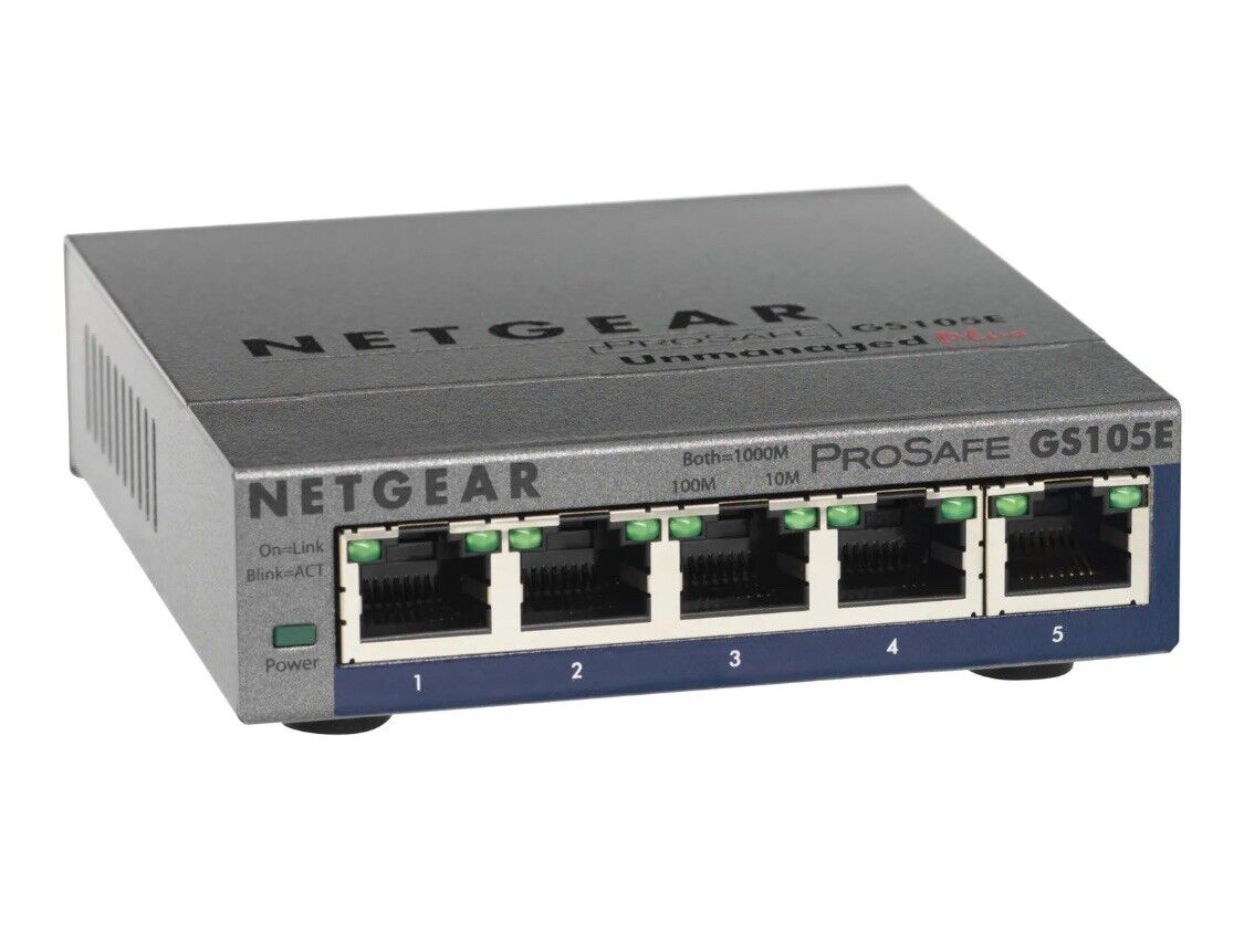 Netgear Prosafe Plus Switch, 5-port Gigabit Ethernet 5 Ports 5 X Rj-45, NEW