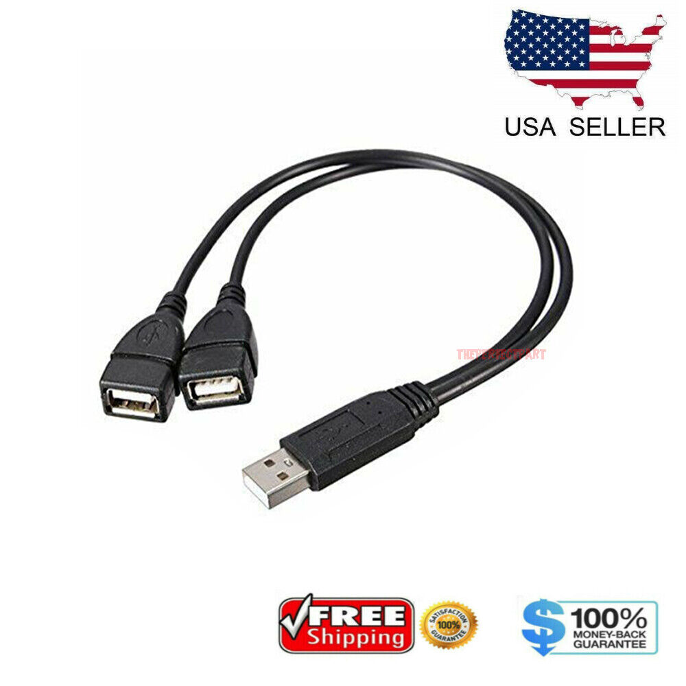 USB 2.0 A Male To 2 Dual USB Female Jack Y Splitter Hub Power Cord Adapter Cable