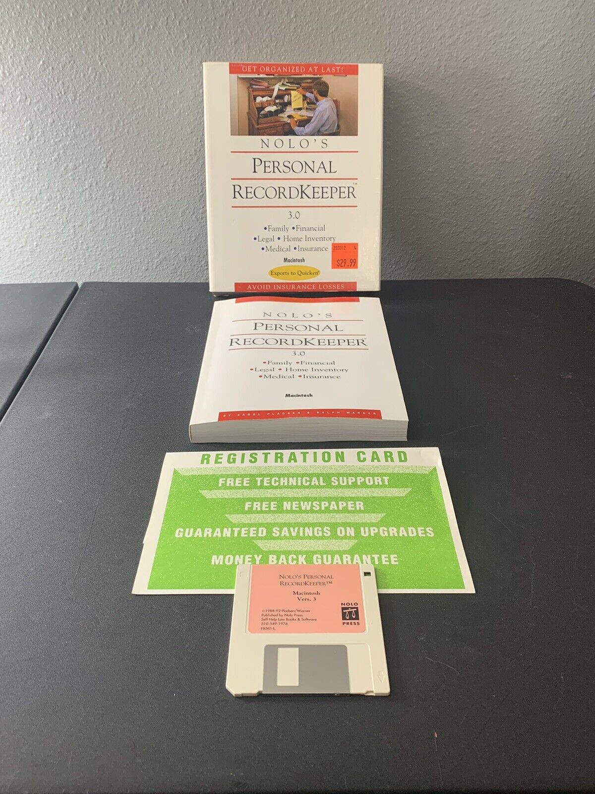 1992 NOLO'S PERSONAL RECORD KEEPER 3.0 DOS W/ MANUAL & DISK BIG BOX MACINTOSH
